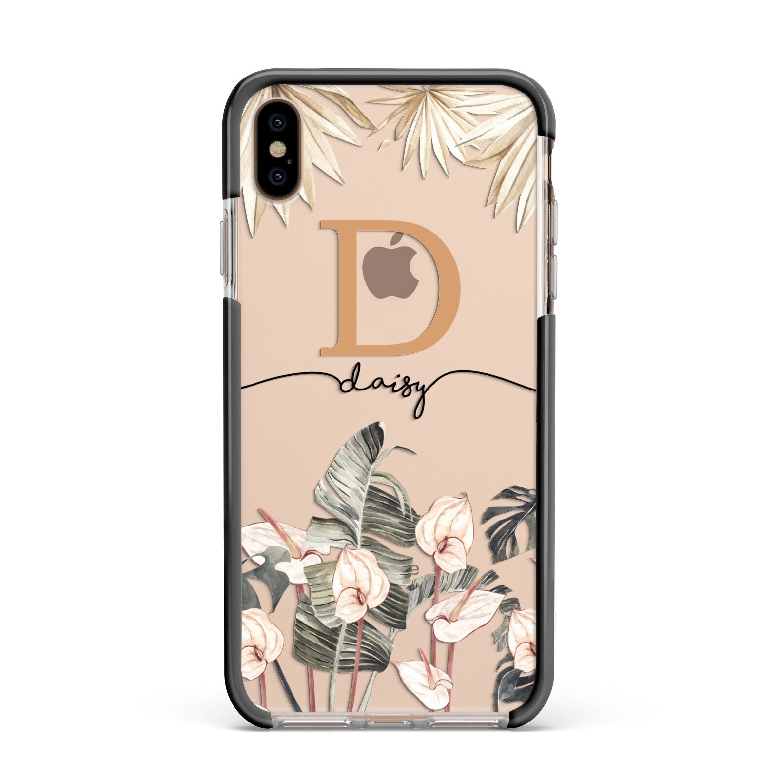 Personalised Dried Flowers Apple iPhone Xs Max Impact Case Black Edge on Gold Phone