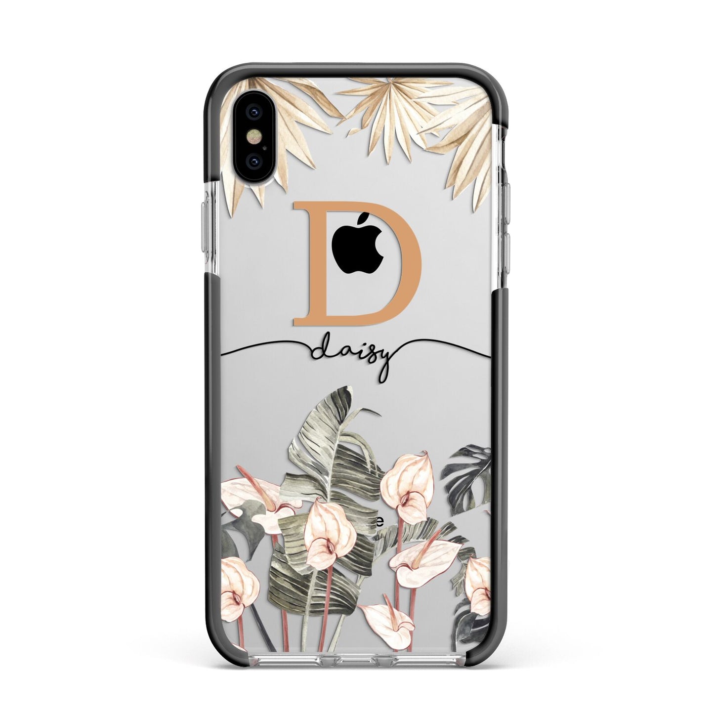 Personalised Dried Flowers Apple iPhone Xs Max Impact Case Black Edge on Silver Phone