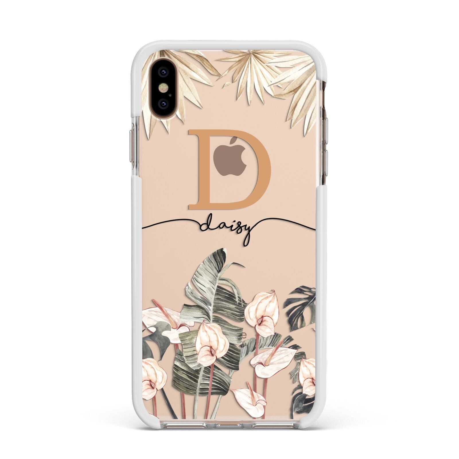Personalised Dried Flowers Apple iPhone Xs Max Impact Case White Edge on Gold Phone