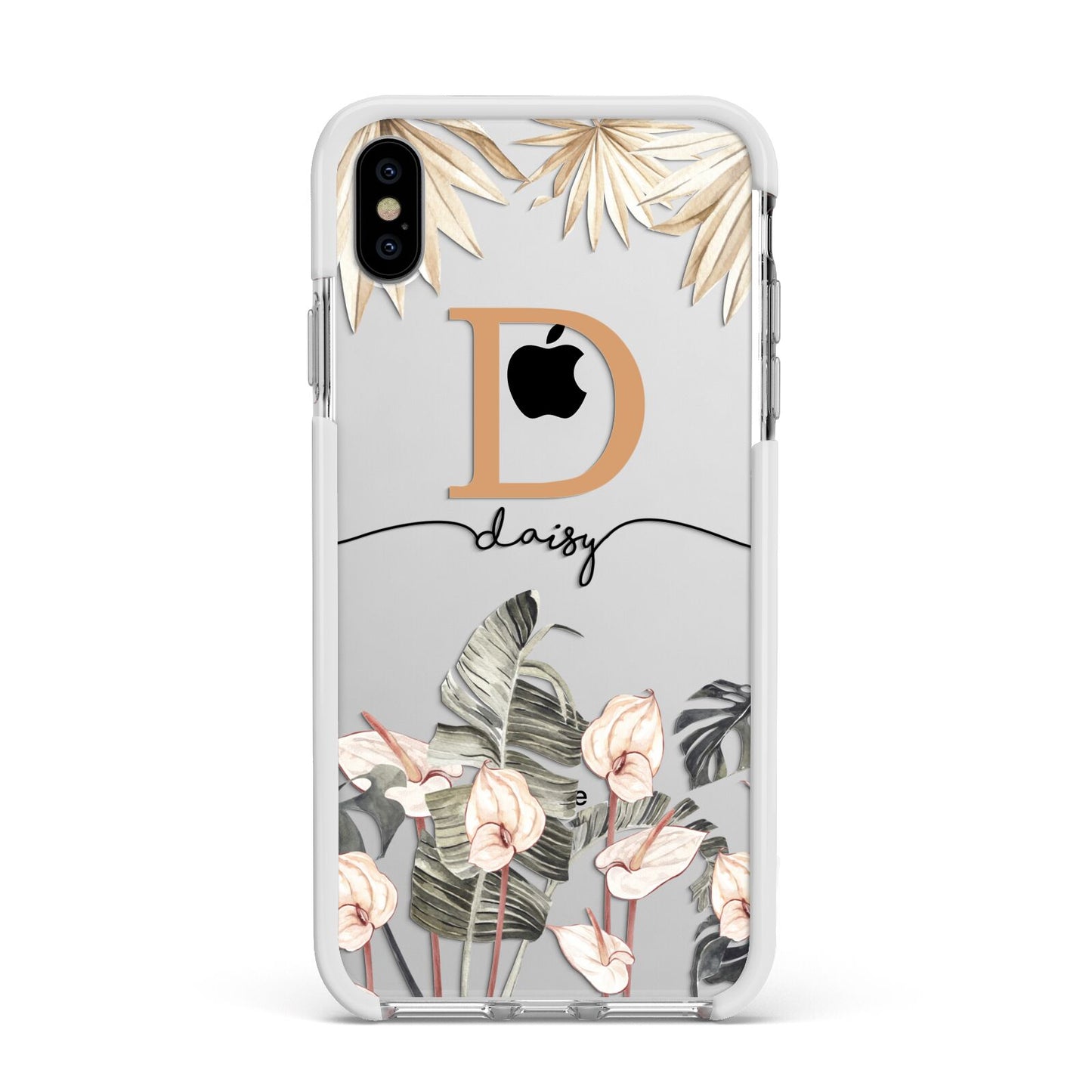 Personalised Dried Flowers Apple iPhone Xs Max Impact Case White Edge on Silver Phone