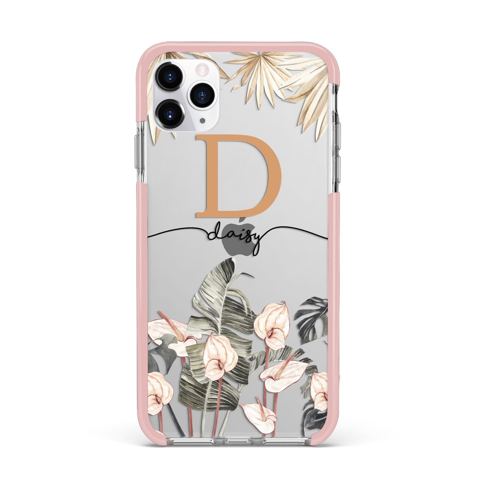 Personalised Dried Flowers iPhone 11 Pro Max Impact Pink Edge Case
