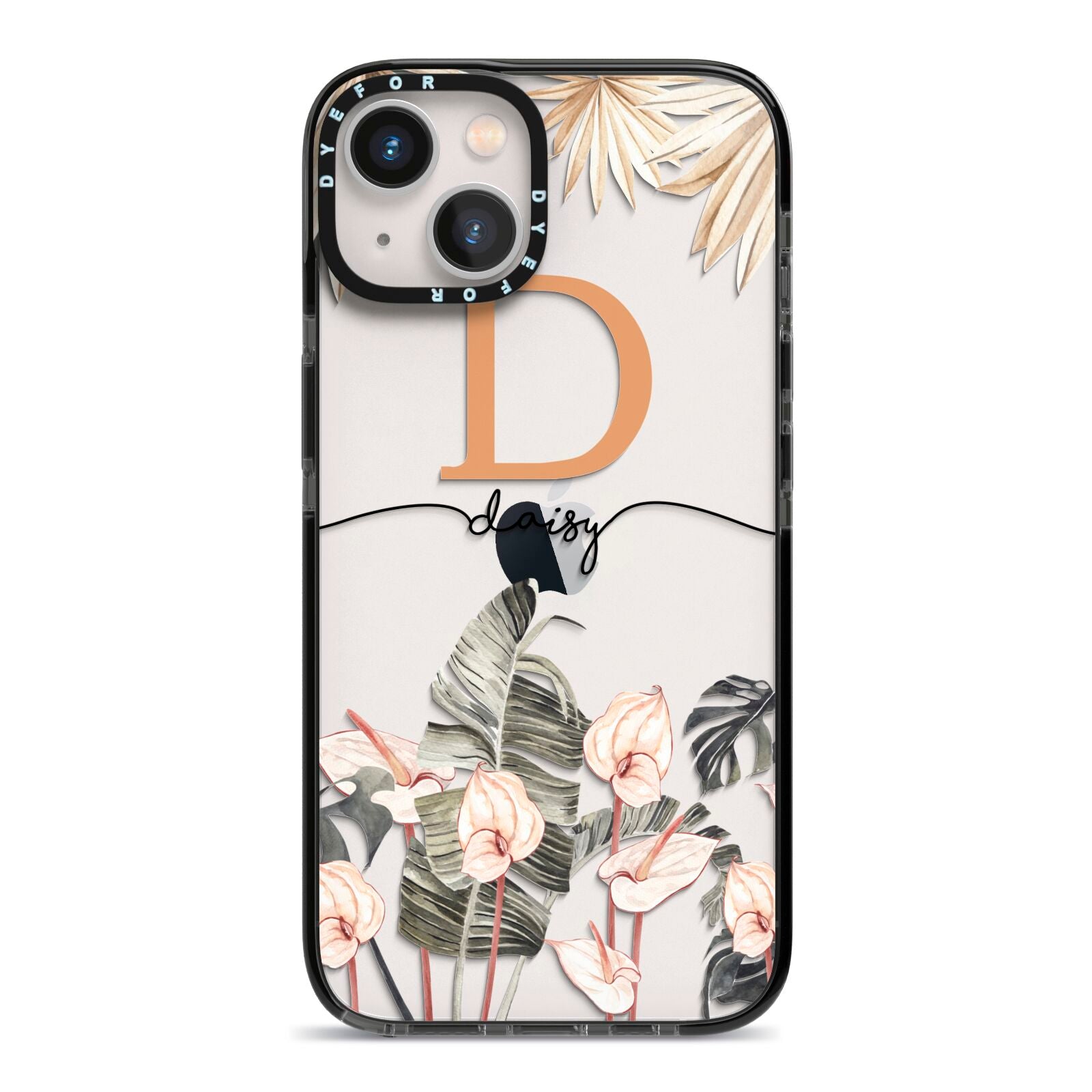 Personalised Dried Flowers iPhone 13 Black Impact Case on Silver phone