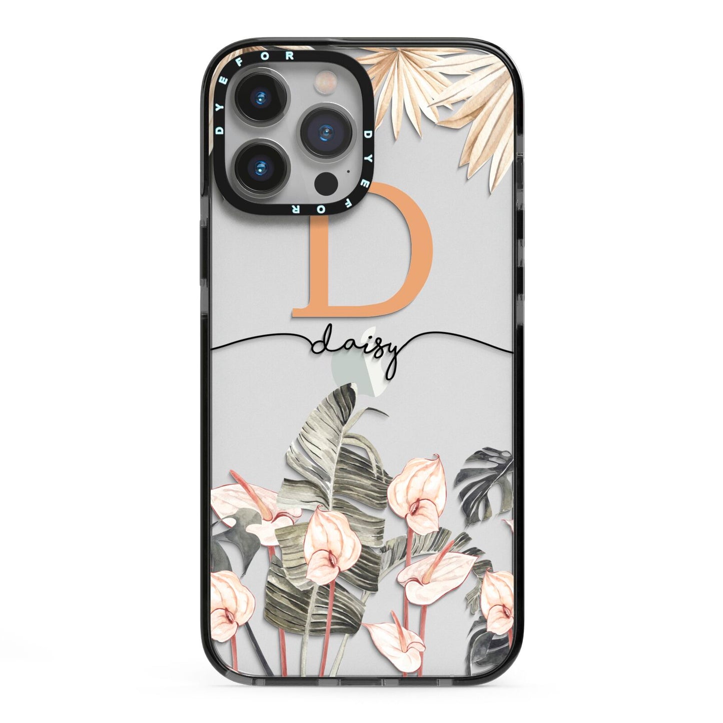 Personalised Dried Flowers iPhone 13 Pro Max Black Impact Case on Silver phone
