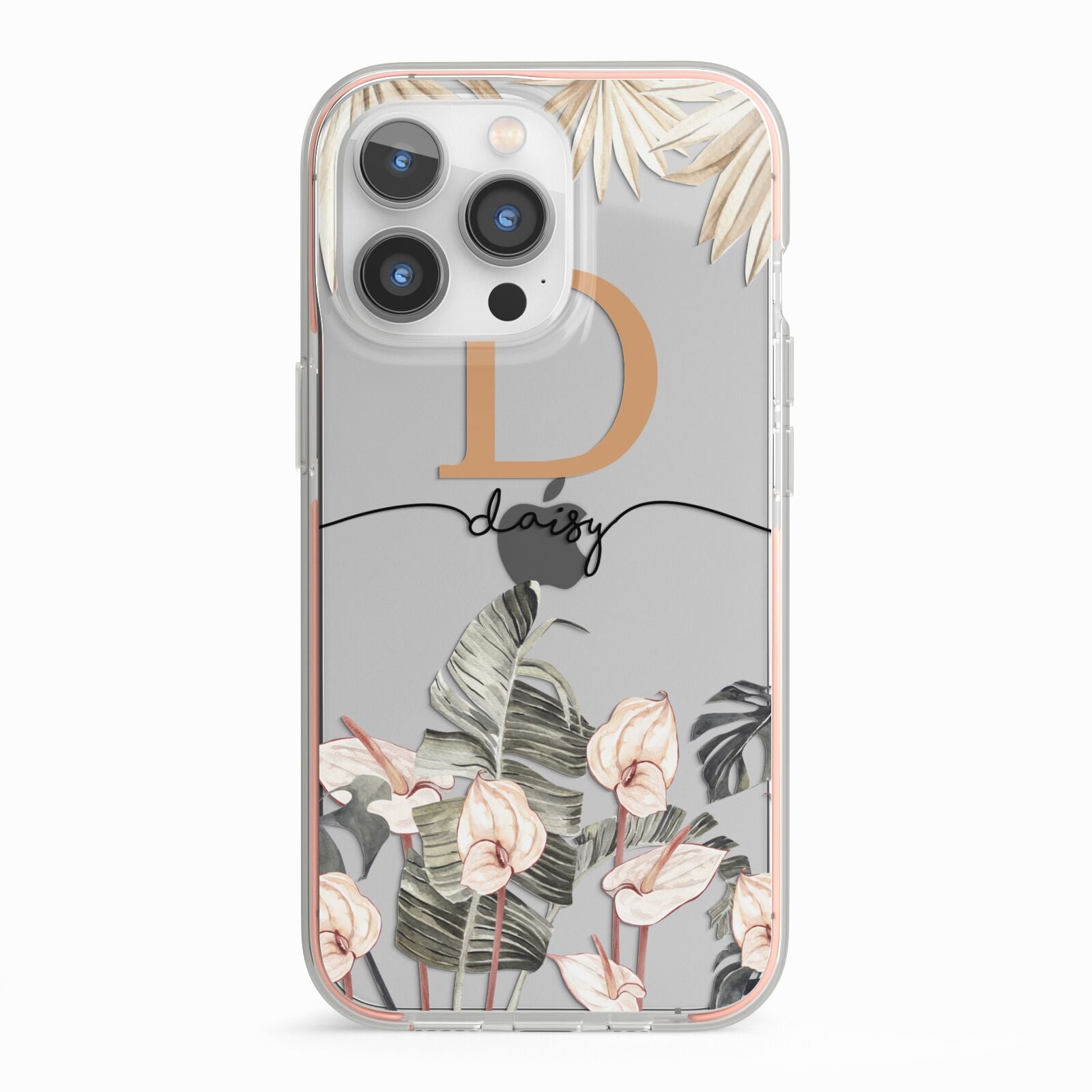 Personalised Dried Flowers iPhone 13 Pro TPU Impact Case with Pink Edges