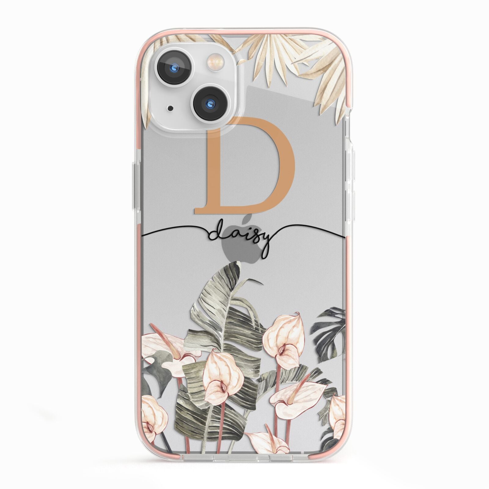 Personalised Dried Flowers iPhone 13 TPU Impact Case with Pink Edges