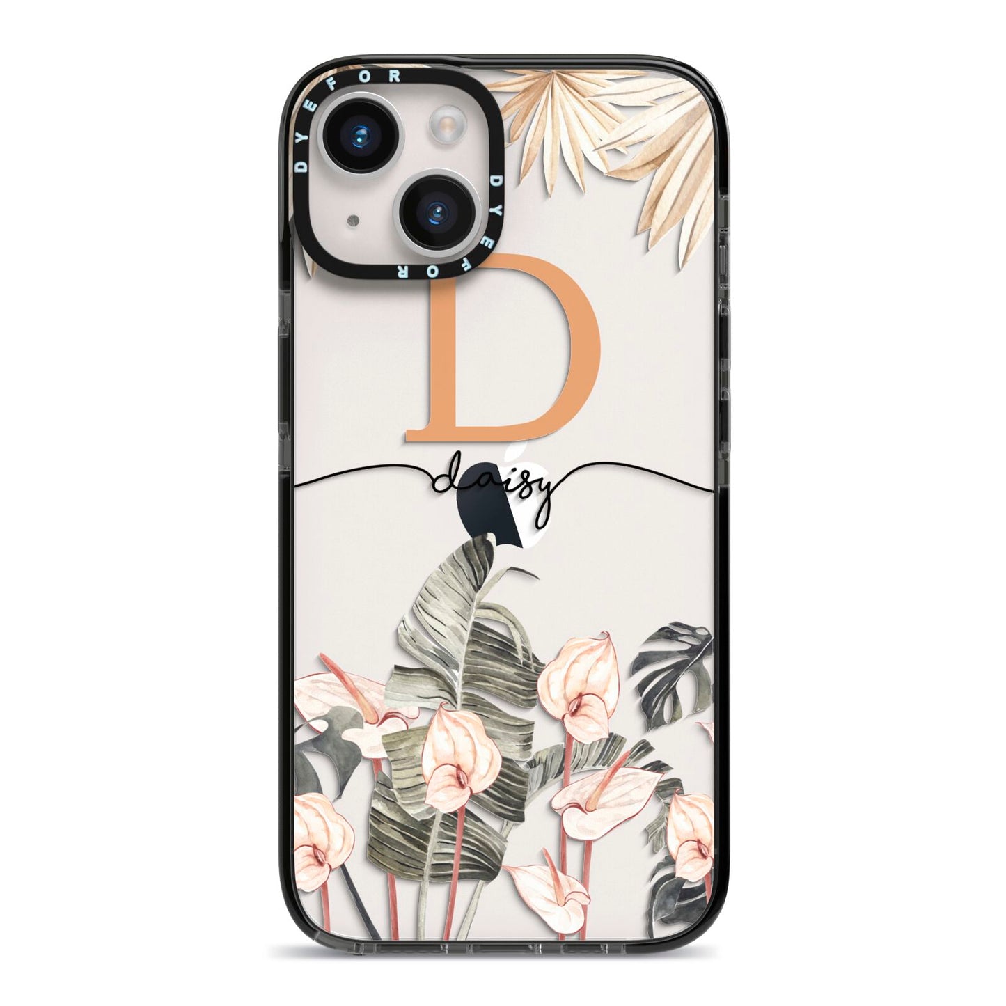 Personalised Dried Flowers iPhone 14 Black Impact Case on Silver phone