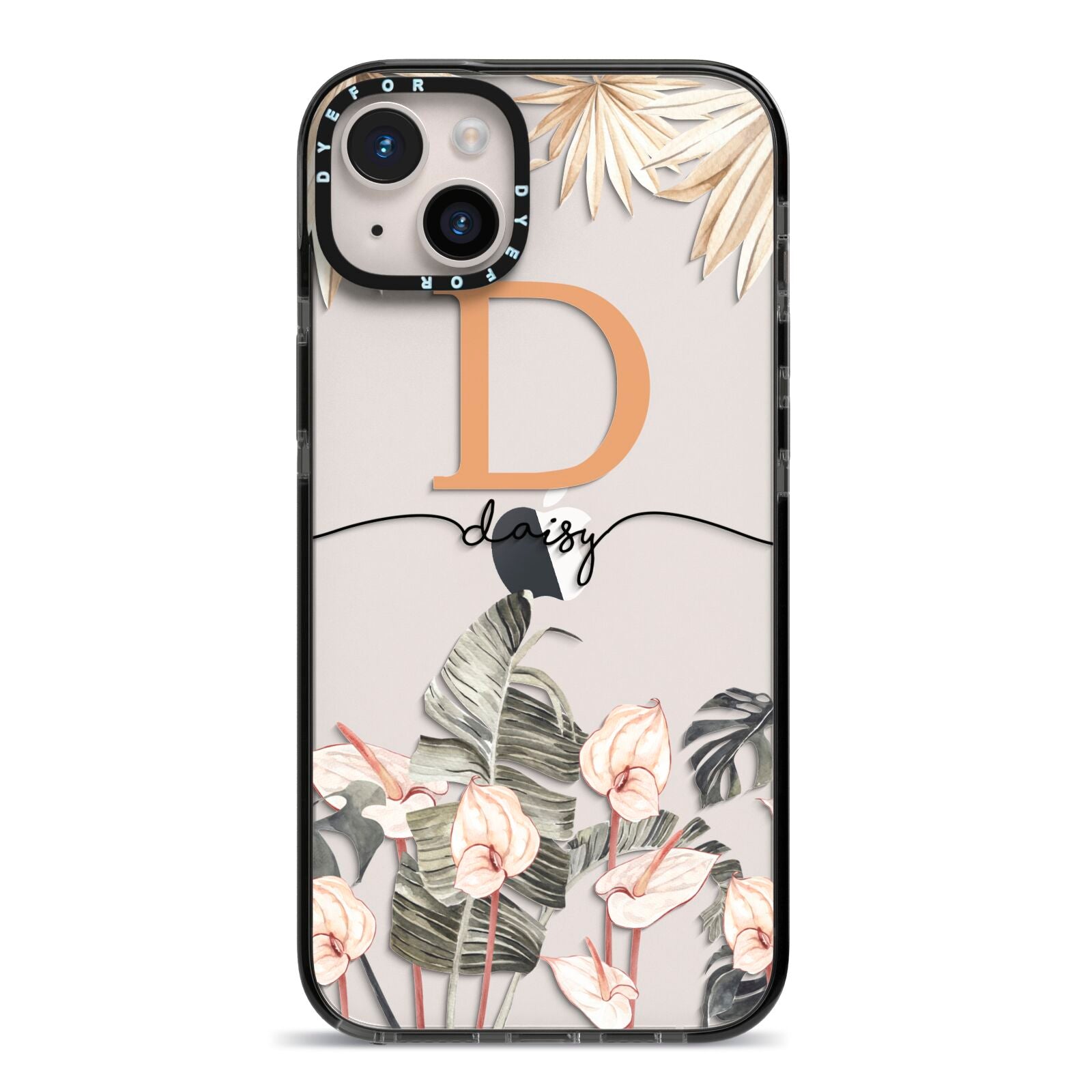 Personalised Dried Flowers iPhone 14 Plus Black Impact Case on Silver phone