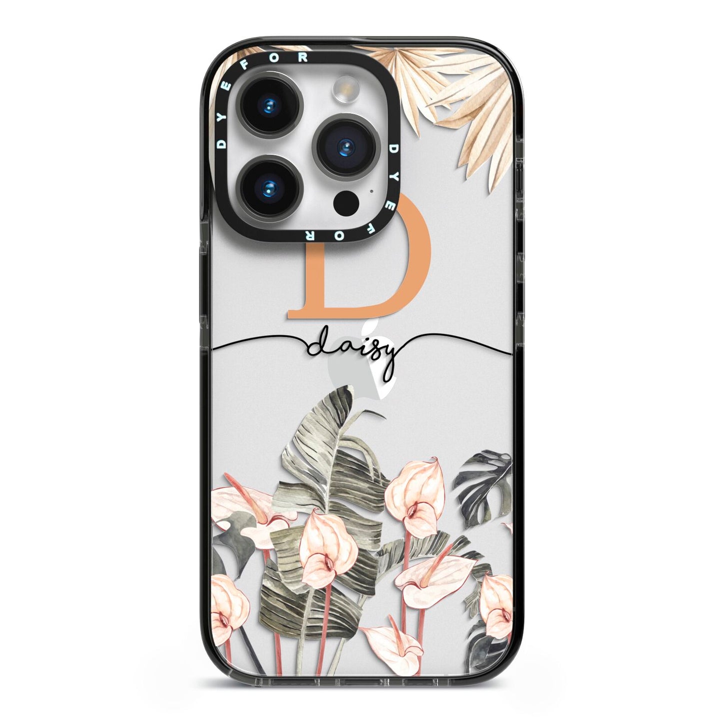 Personalised Dried Flowers iPhone 14 Pro Black Impact Case on Silver phone