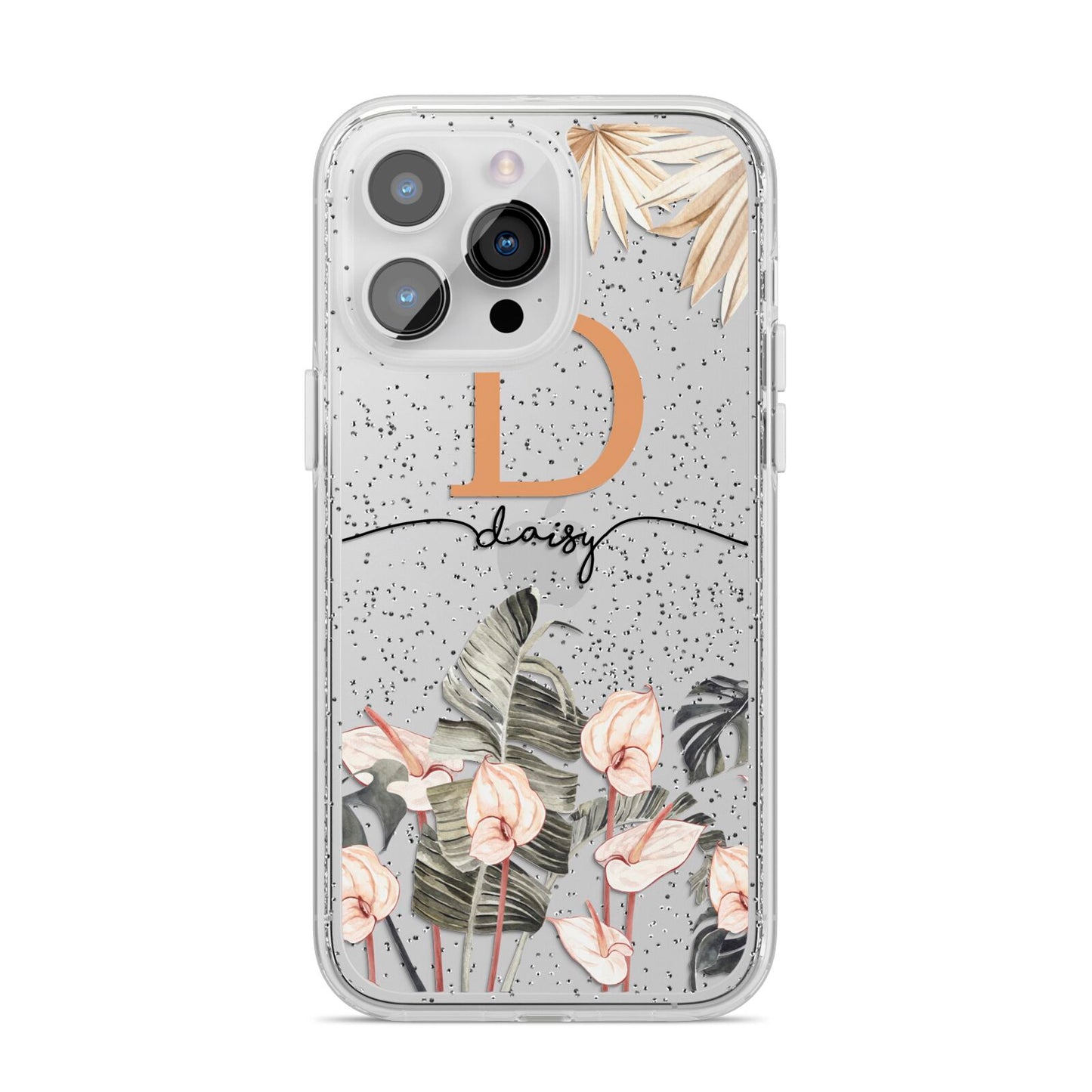 Personalised Dried Flowers iPhone 14 Pro Max Glitter Tough Case Silver