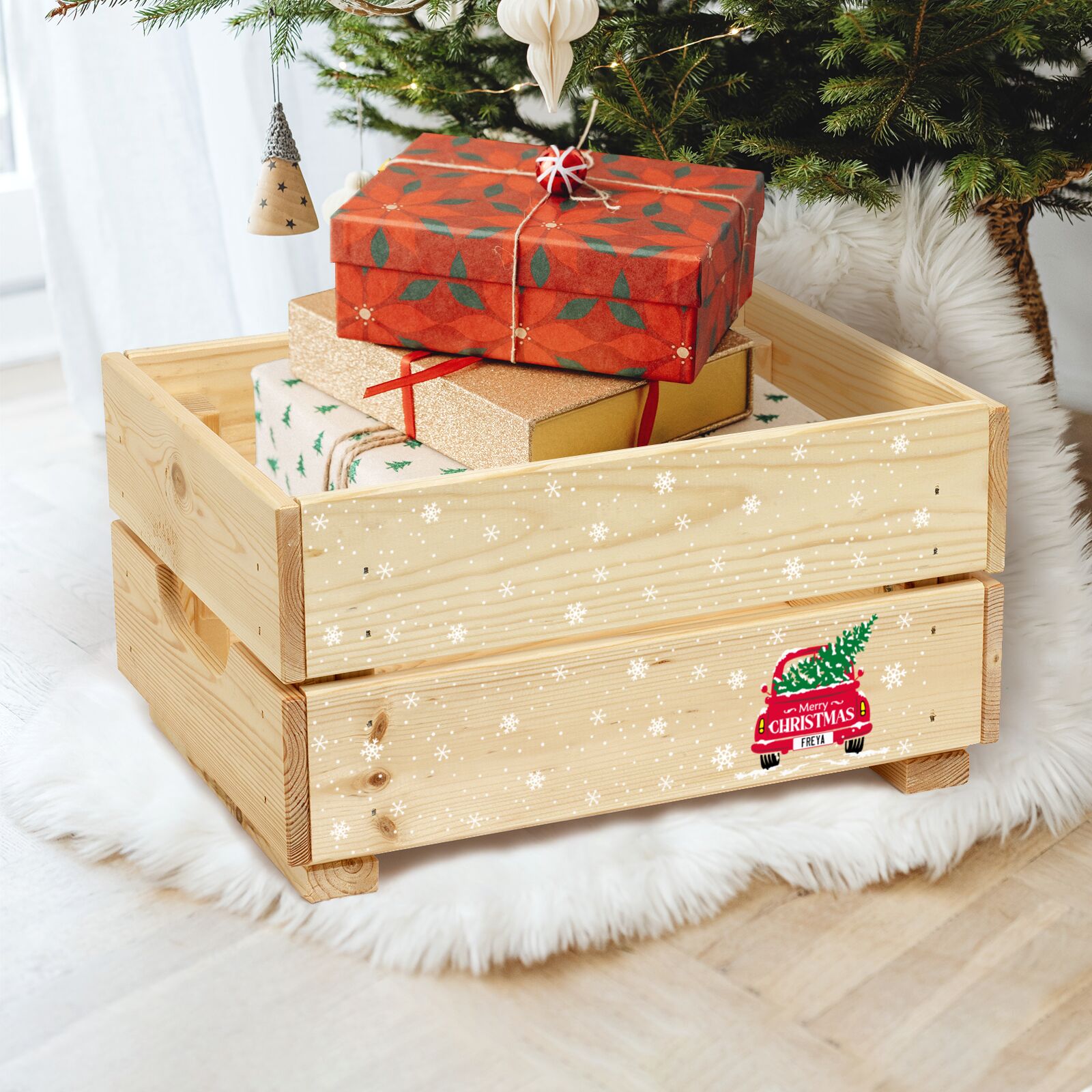 Personalised Driving Home For Christmas Christmas Eve Crate Box in Cosy room