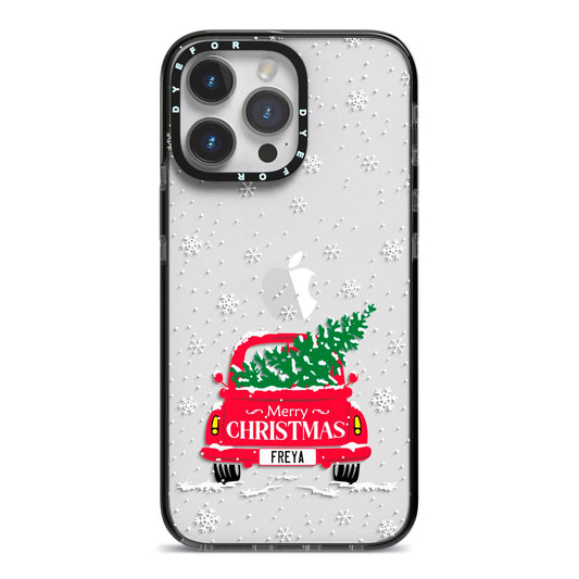 Personalised Driving Home For Christmas iPhone 14 Pro Max Black Impact Case on Silver phone