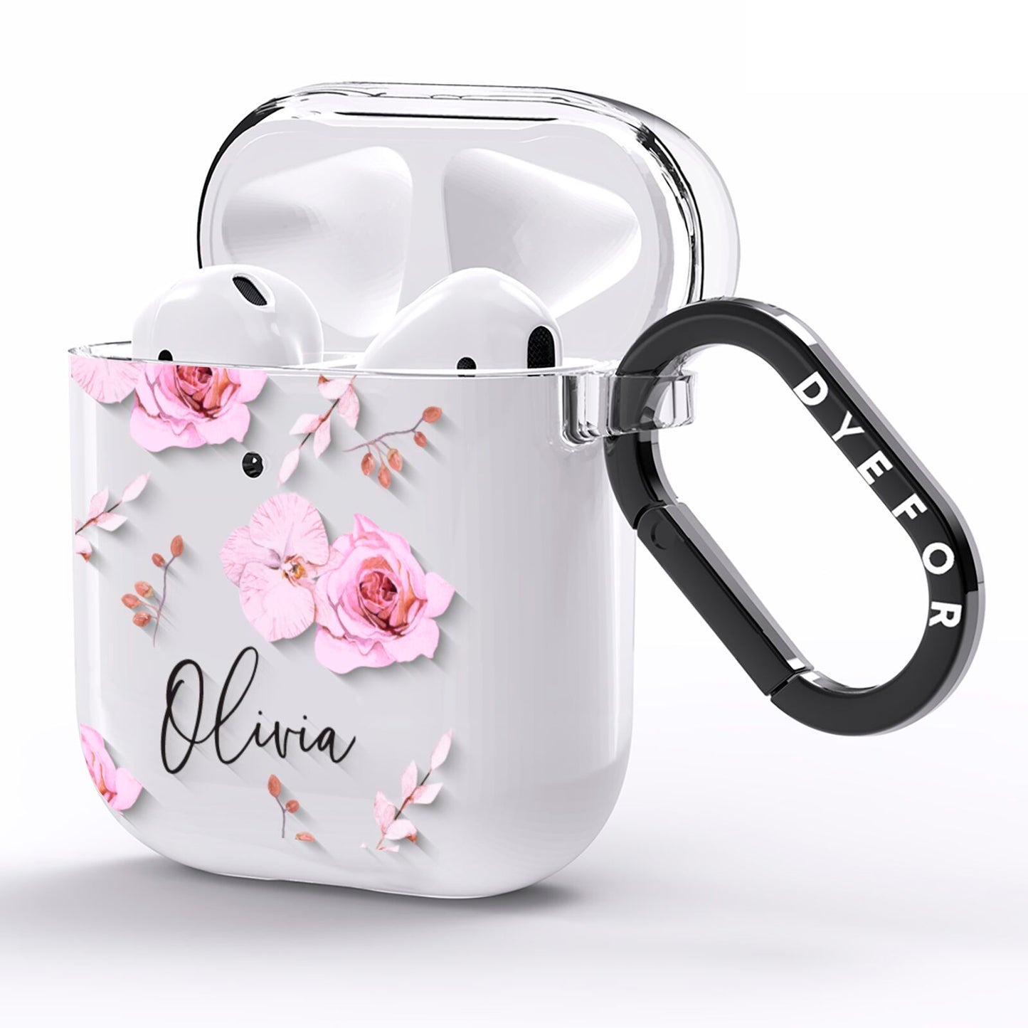 Personalised Dusty Pink Flowers AirPods Clear Case Side Image