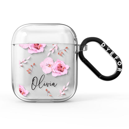 Personalised Dusty Pink Flowers AirPods Clear Case