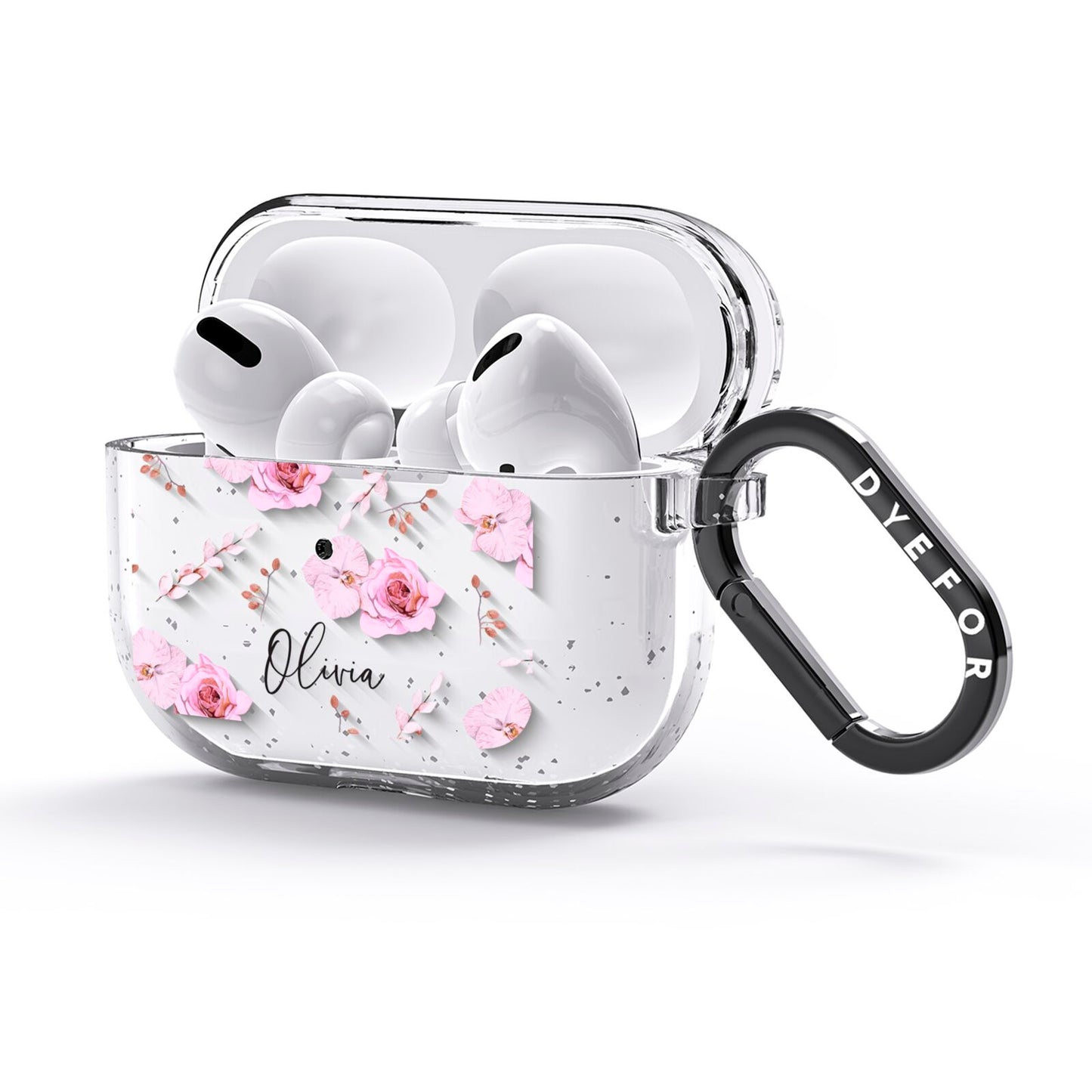 Personalised Dusty Pink Flowers AirPods Glitter Case 3rd Gen Side Image