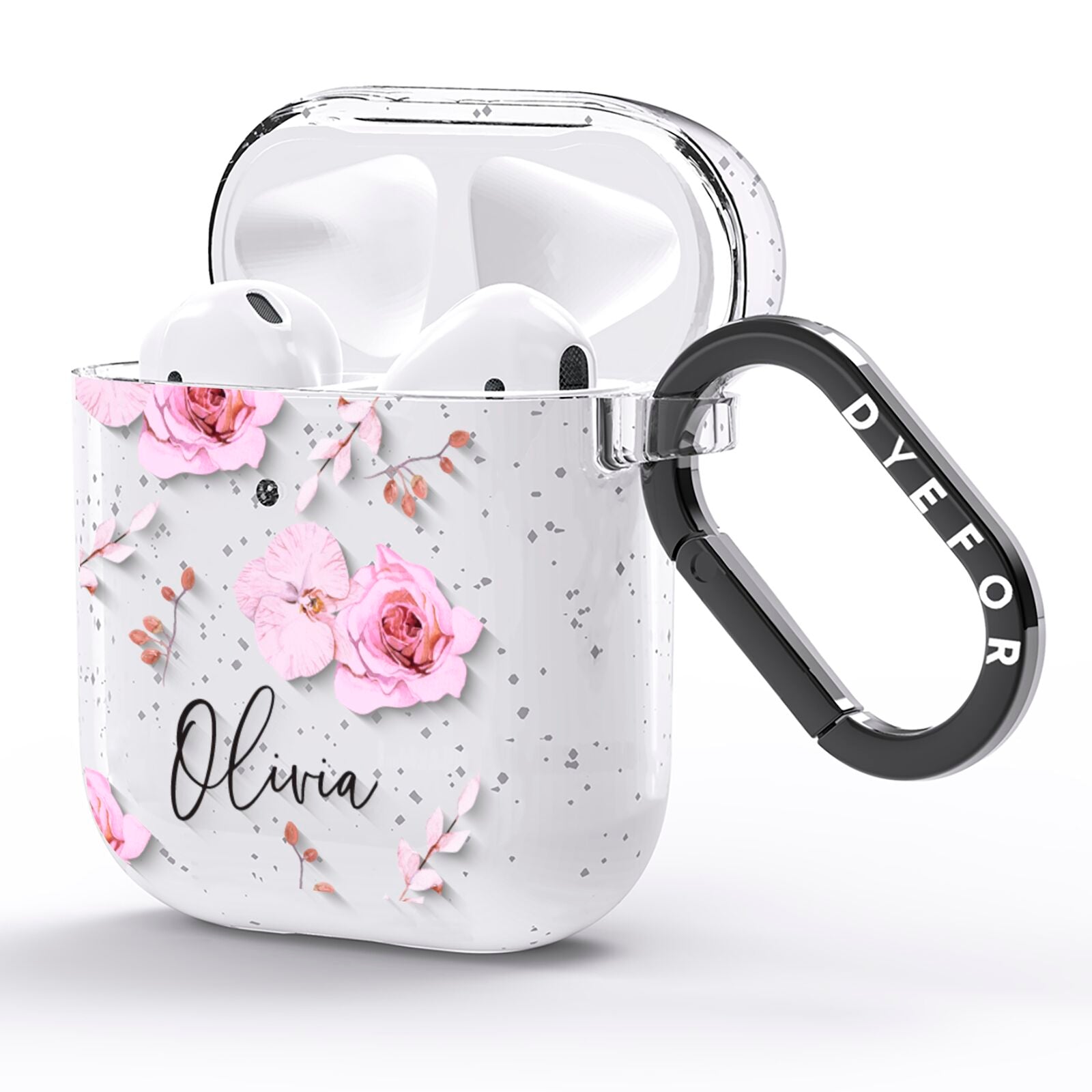 Personalised Dusty Pink Flowers AirPods Glitter Case Side Image