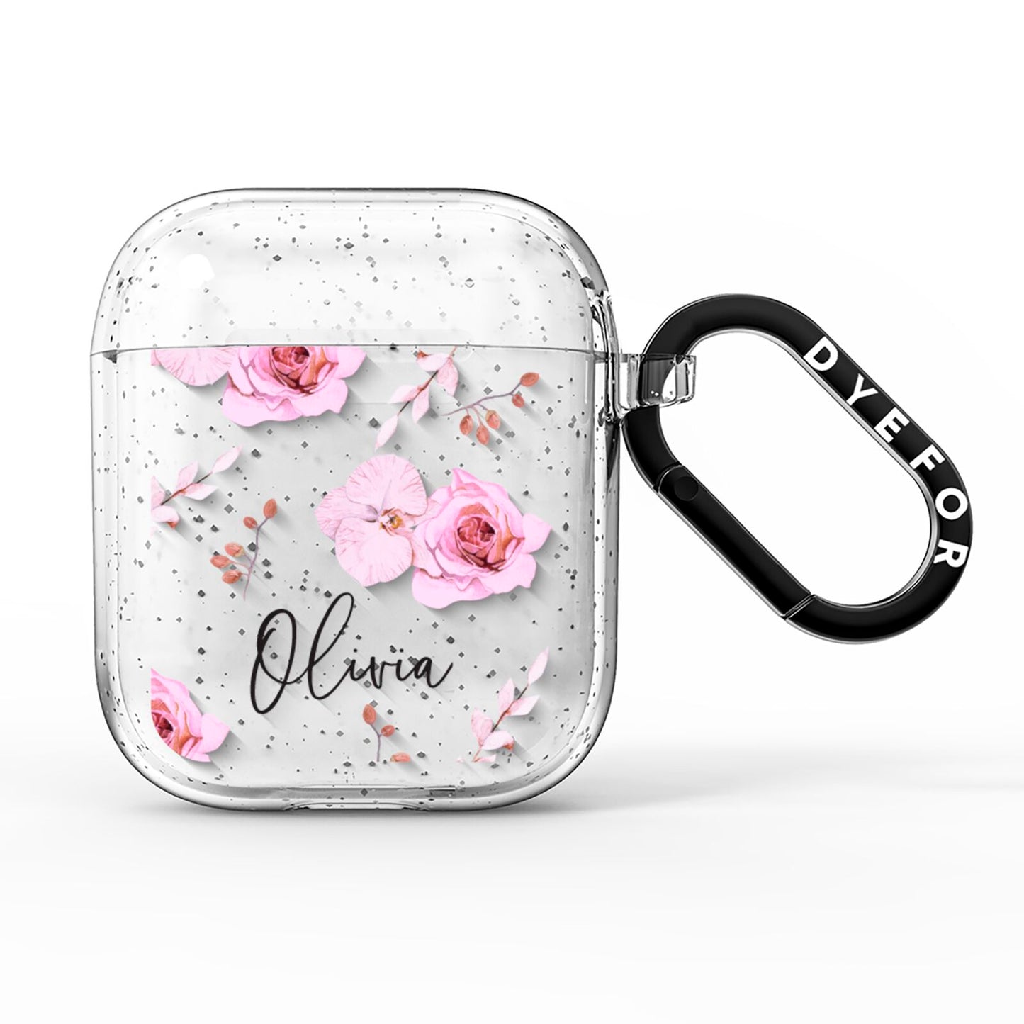 Personalised Dusty Pink Flowers AirPods Glitter Case