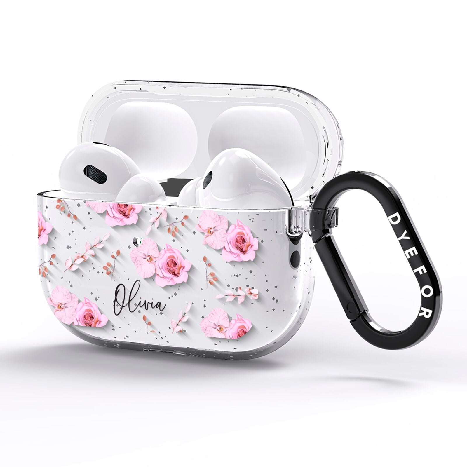 Personalised Dusty Pink Flowers AirPods Pro Glitter Case Side Image