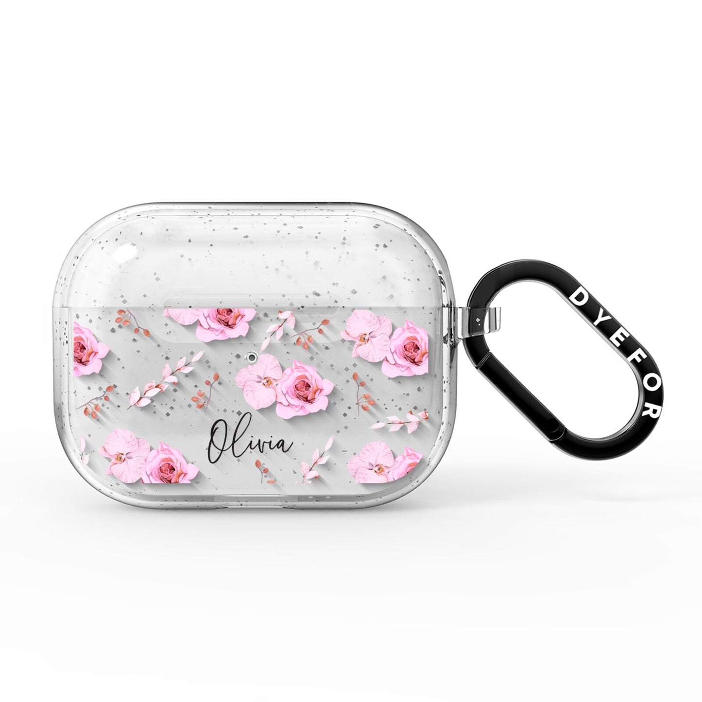 Personalised Dusty Pink Flowers AirPods Pro Glitter Case