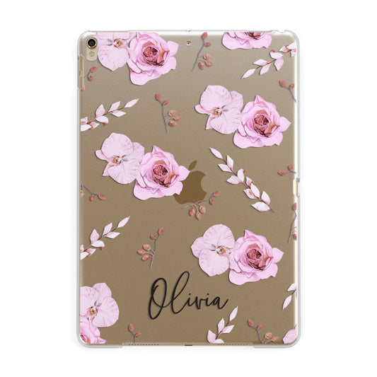 Personalised Dusty Pink Flowers Apple iPad Gold Case