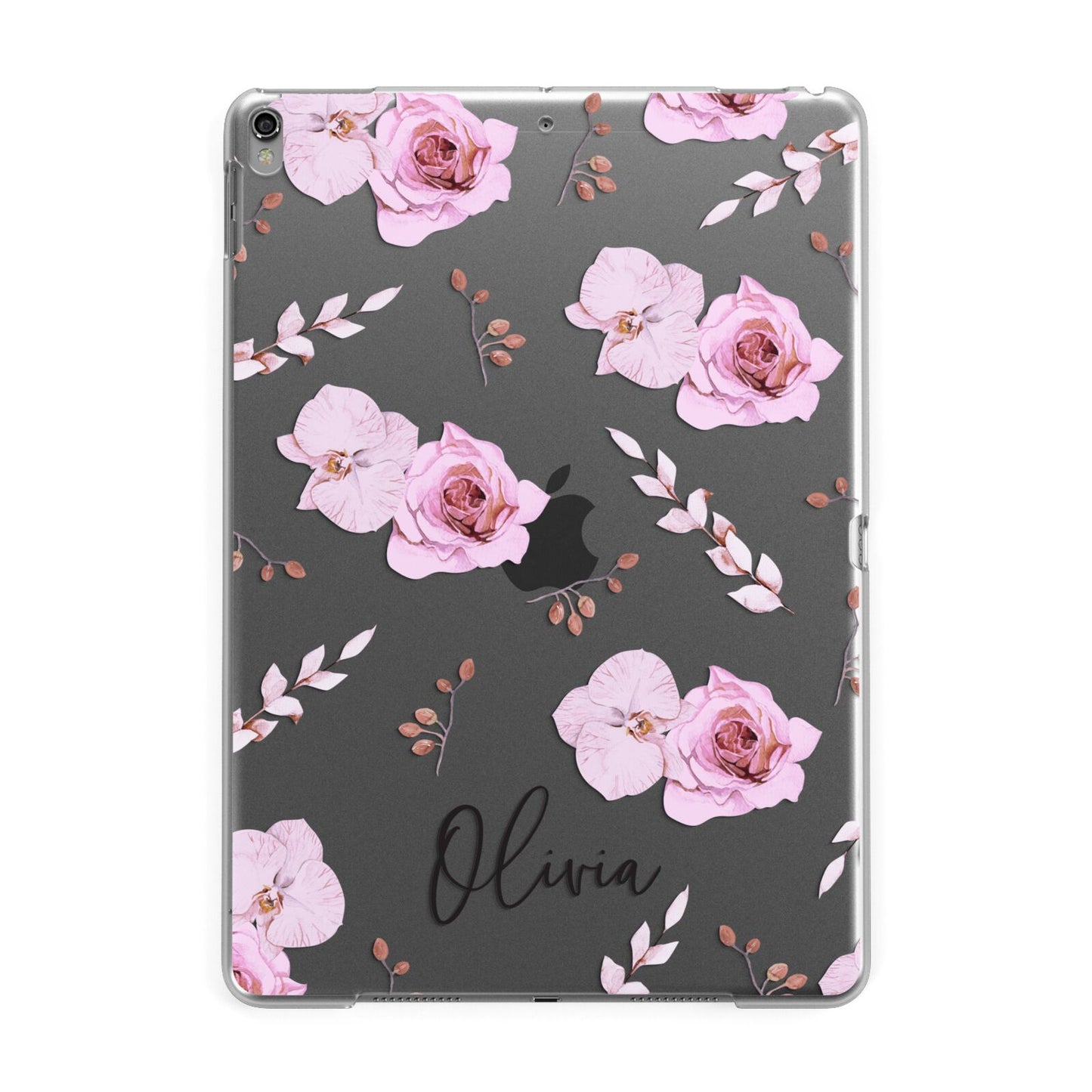 Personalised Dusty Pink Flowers Apple iPad Grey Case