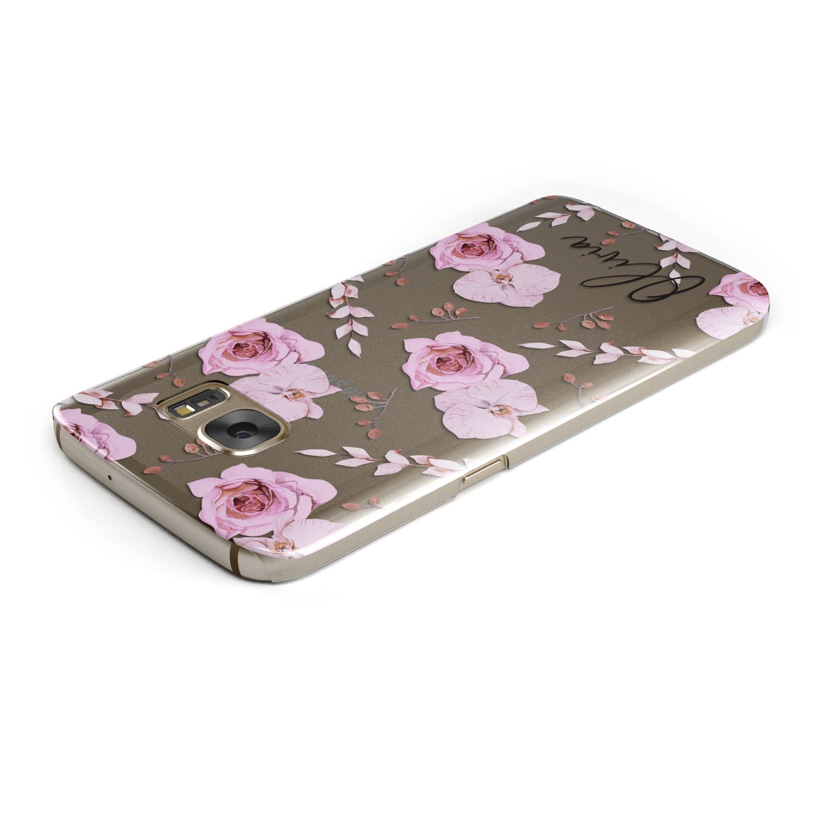 Personalised Dusty Pink Flowers Samsung Galaxy Case Top Cutout