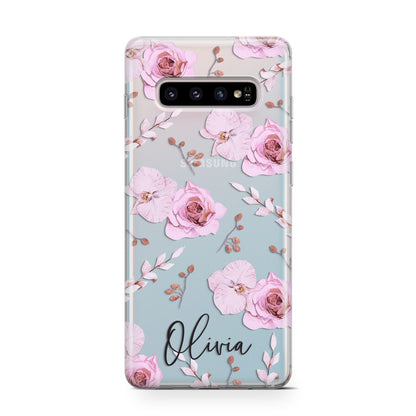 Personalised Dusty Pink Flowers Samsung Galaxy S10 Case