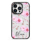Personalised Dusty Pink Flowers iPhone 14 Pro Black Impact Case on Silver phone