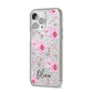 Personalised Dusty Pink Flowers iPhone 14 Pro Max Glitter Tough Case Silver Angled Image