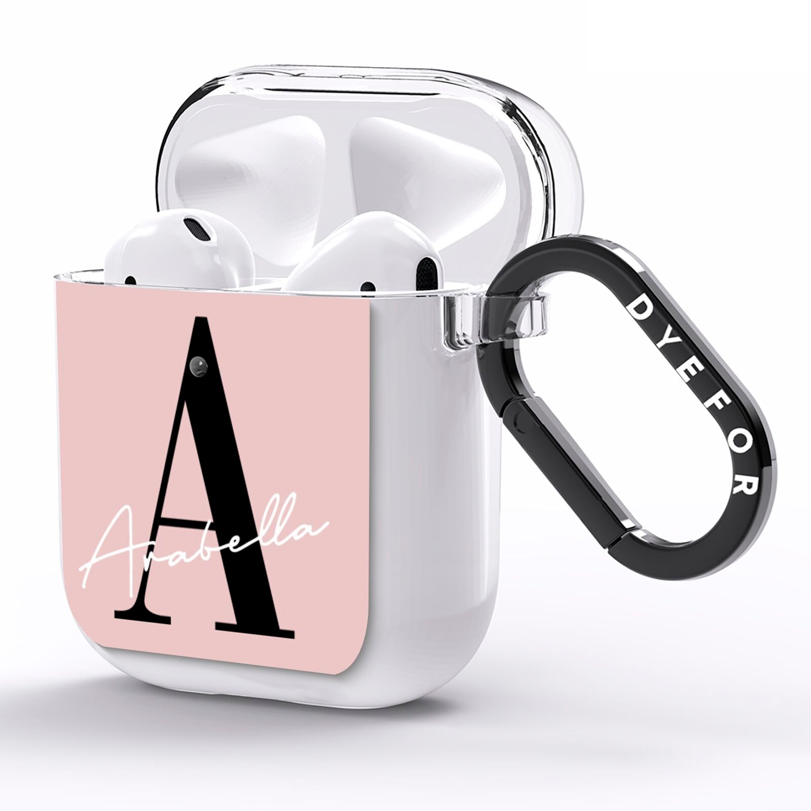 Personalised Dusty Pink Initial AirPods Clear Case Side Image
