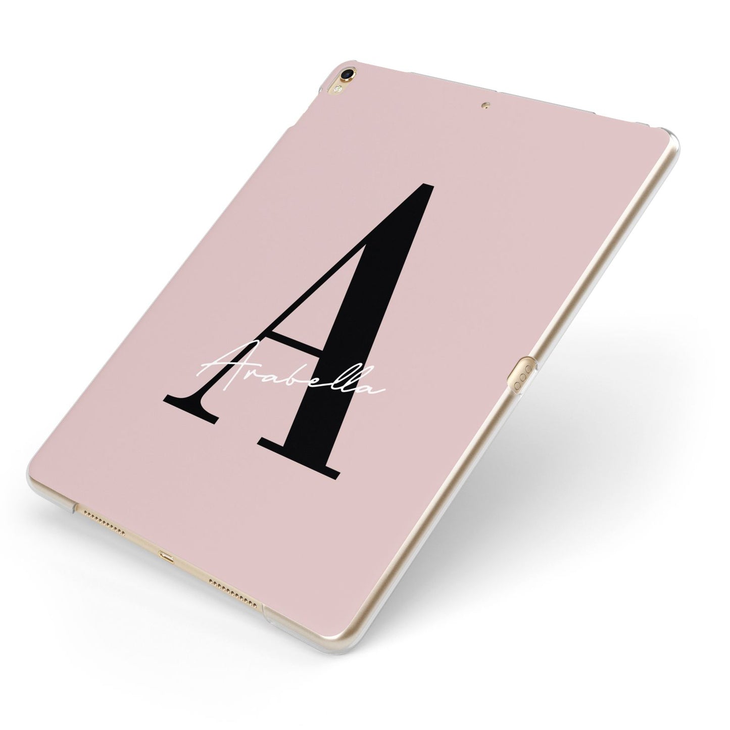 Personalised Dusty Pink Initial Apple iPad Case on Gold iPad Side View