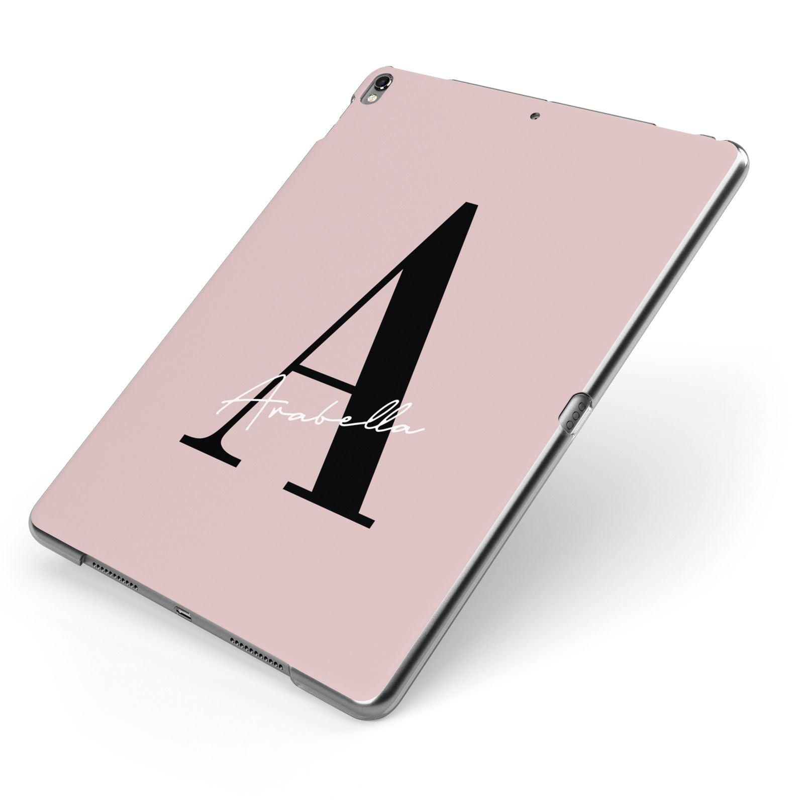 Personalised Dusty Pink Initial Apple iPad Case on Grey iPad Side View