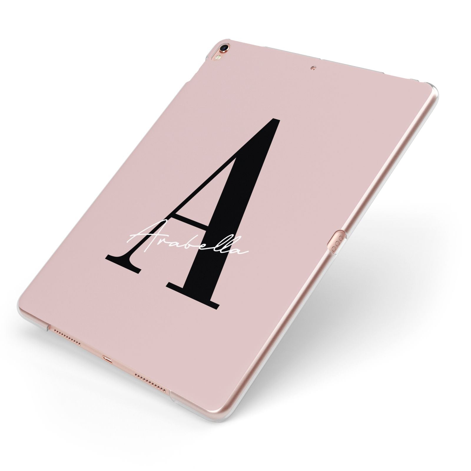 Personalised Dusty Pink Initial Apple iPad Case on Rose Gold iPad Side View