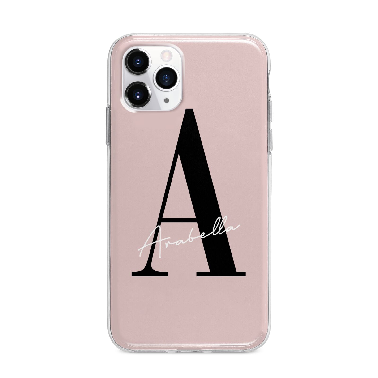 Personalised Dusty Pink Initial Apple iPhone 11 Pro Max in Silver with Bumper Case