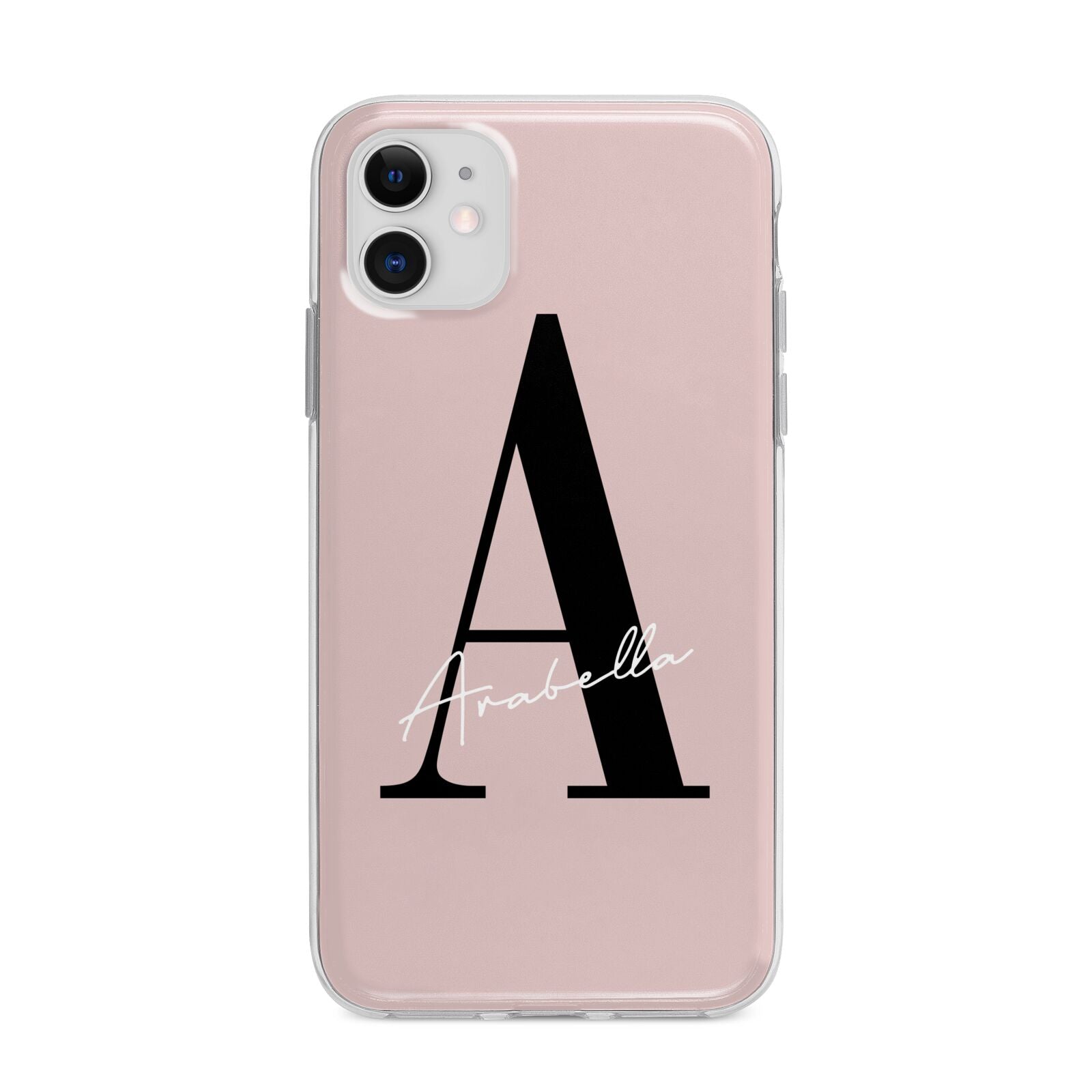 Personalised Dusty Pink Initial Apple iPhone 11 in White with Bumper Case