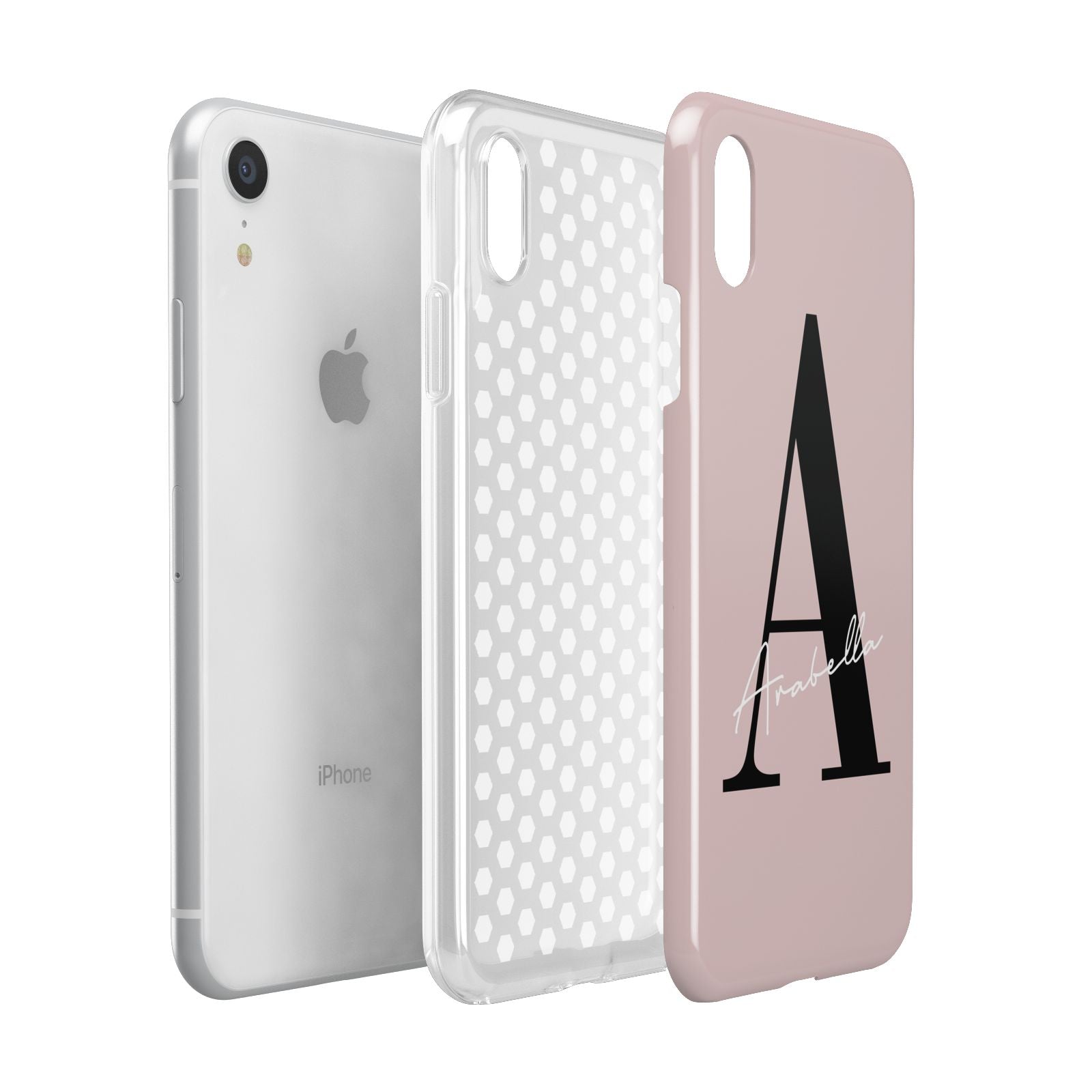 Personalised Dusty Pink Initial Apple iPhone XR White 3D Tough Case Expanded view