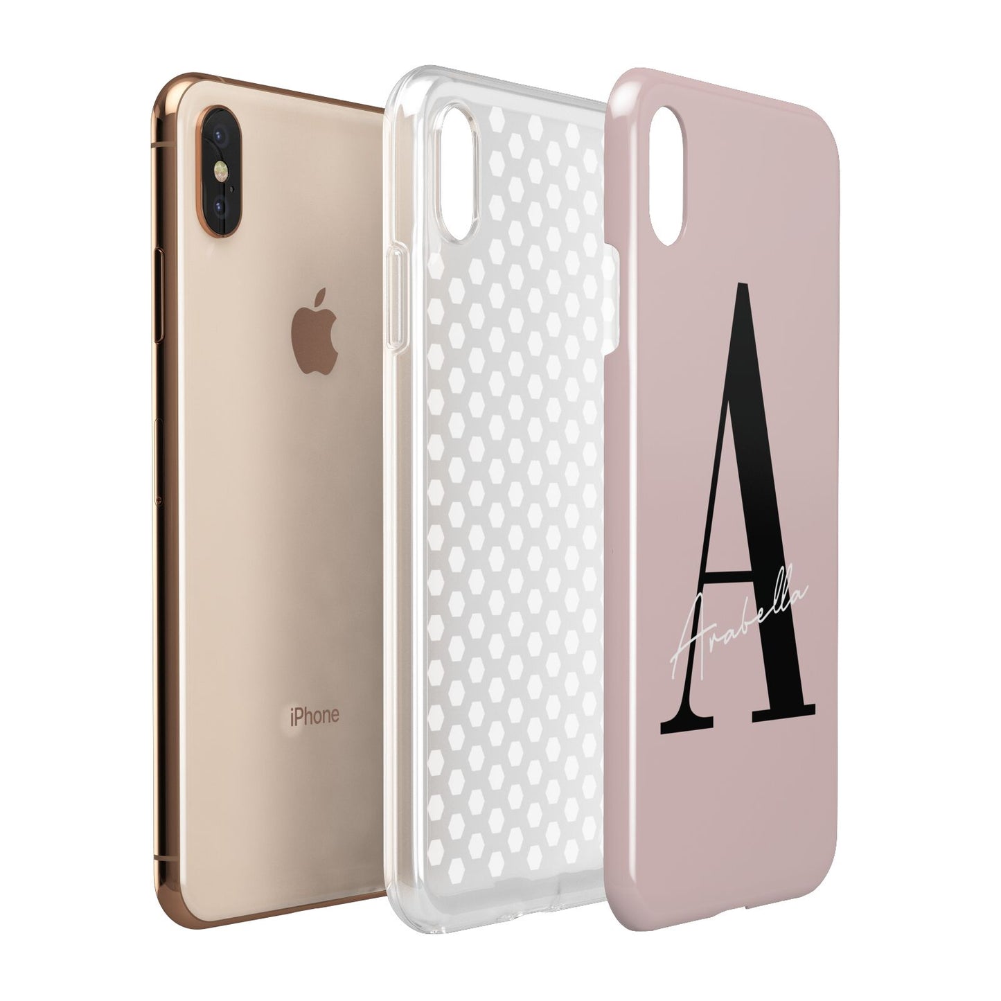 Personalised Dusty Pink Initial Apple iPhone Xs Max 3D Tough Case Expanded View