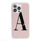 Personalised Dusty Pink Initial iPhone 13 Pro Clear Bumper Case