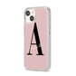 Personalised Dusty Pink Initial iPhone 14 Clear Tough Case Starlight Angled Image