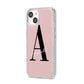 Personalised Dusty Pink Initial iPhone 14 Glitter Tough Case Starlight Angled Image