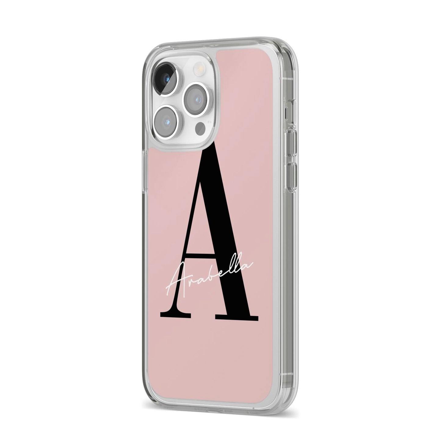 Personalised Dusty Pink Initial iPhone 14 Pro Max Clear Tough Case Silver Angled Image