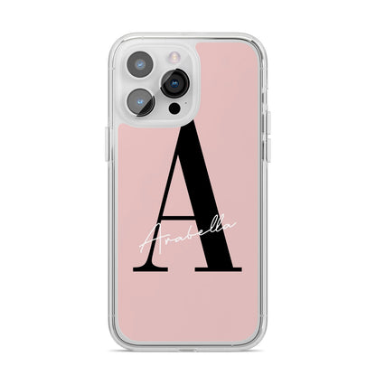 Personalised Dusty Pink Initial iPhone 14 Pro Max Clear Tough Case Silver
