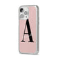 Personalised Dusty Pink Initial iPhone 14 Pro Max Glitter Tough Case Silver Angled Image