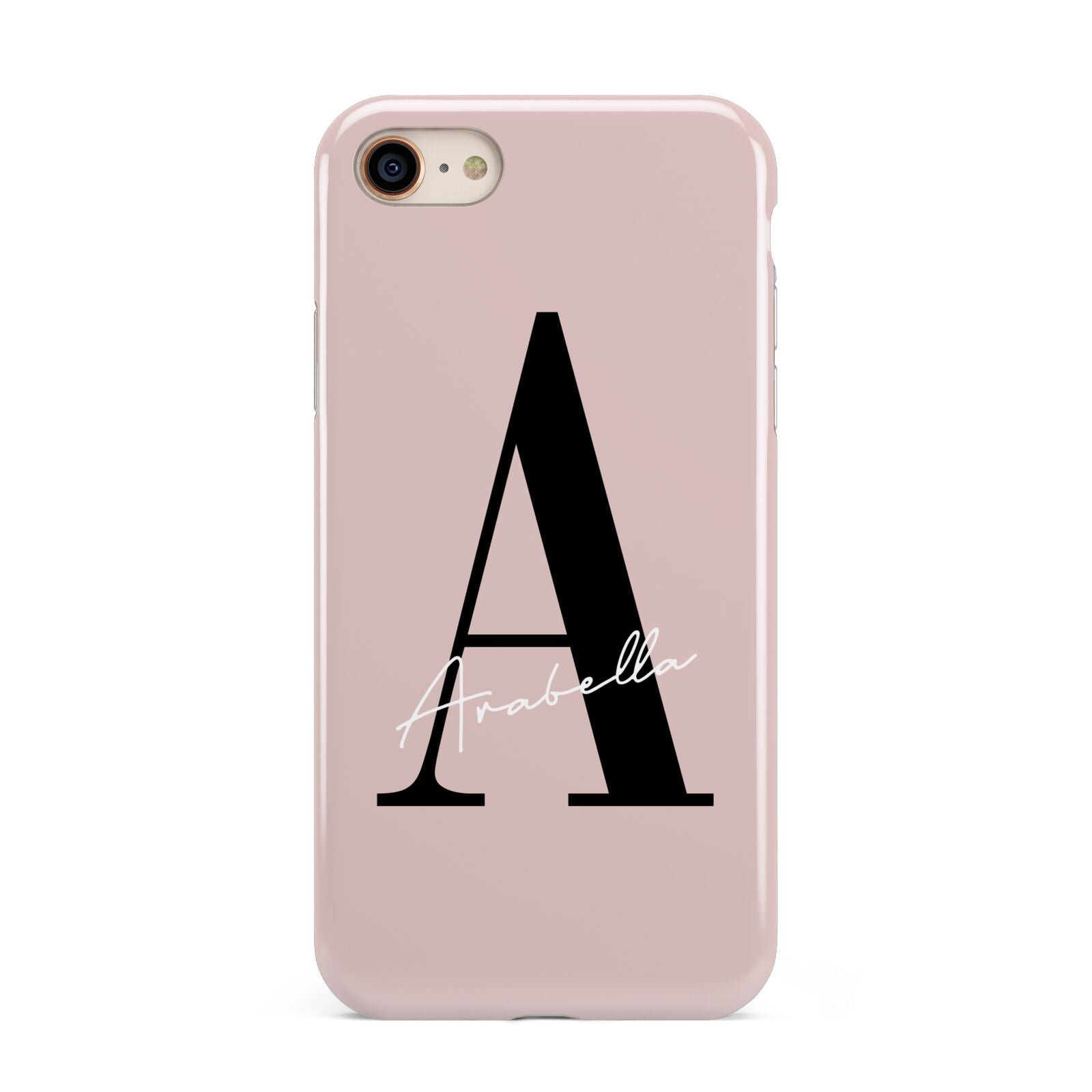 Personalised Dusty Pink Initial iPhone 8 3D Tough Case on Gold Phone
