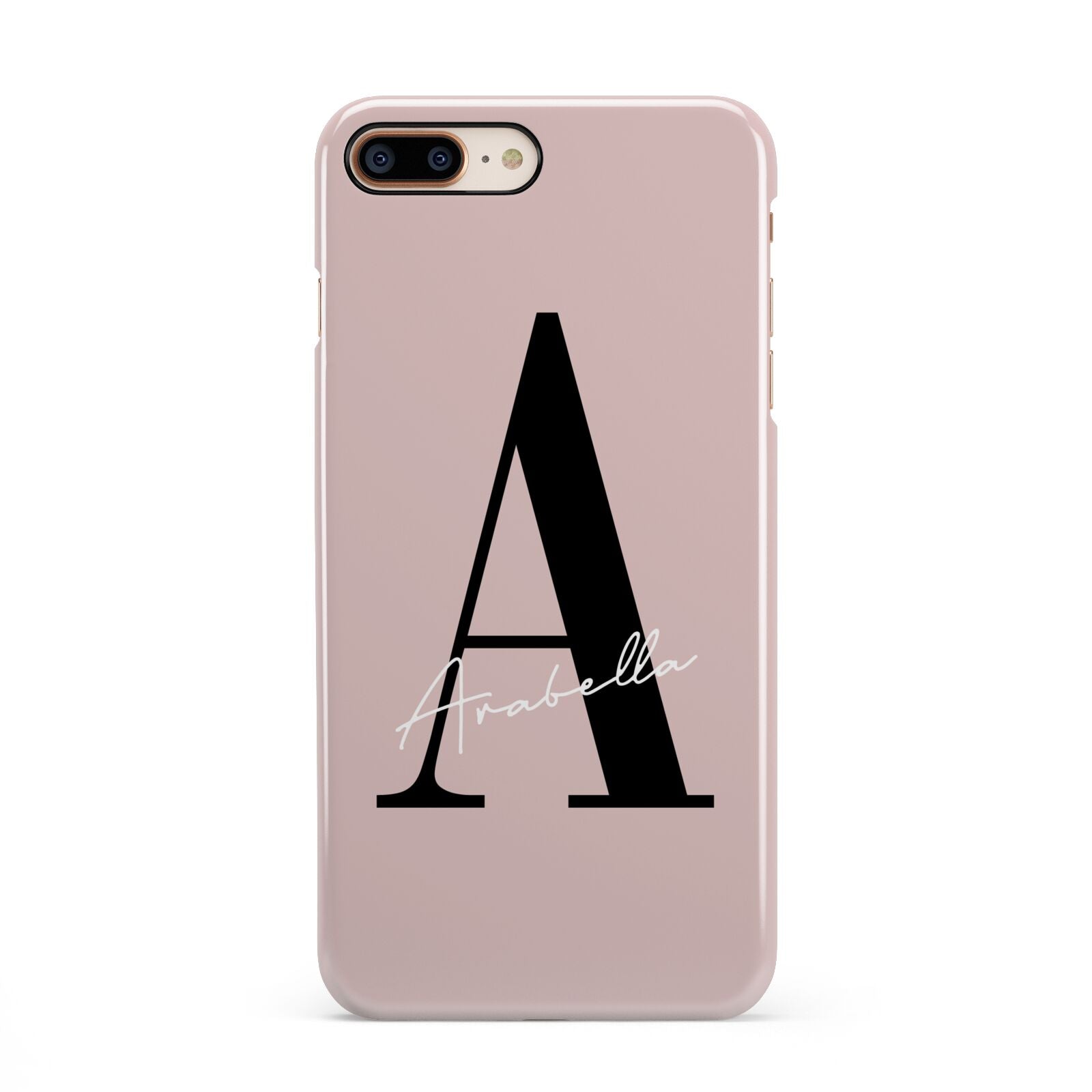 Personalised Dusty Pink Initial iPhone 8 Plus 3D Snap Case on Gold Phone
