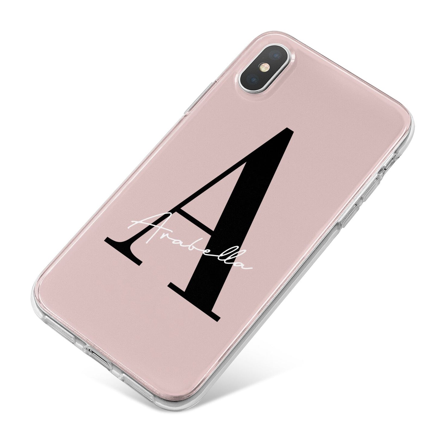 Personalised Dusty Pink Initial iPhone X Bumper Case on Silver iPhone