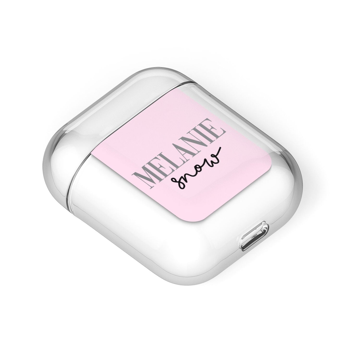 Personalised Dusty Pink Name AirPods Case Laid Flat