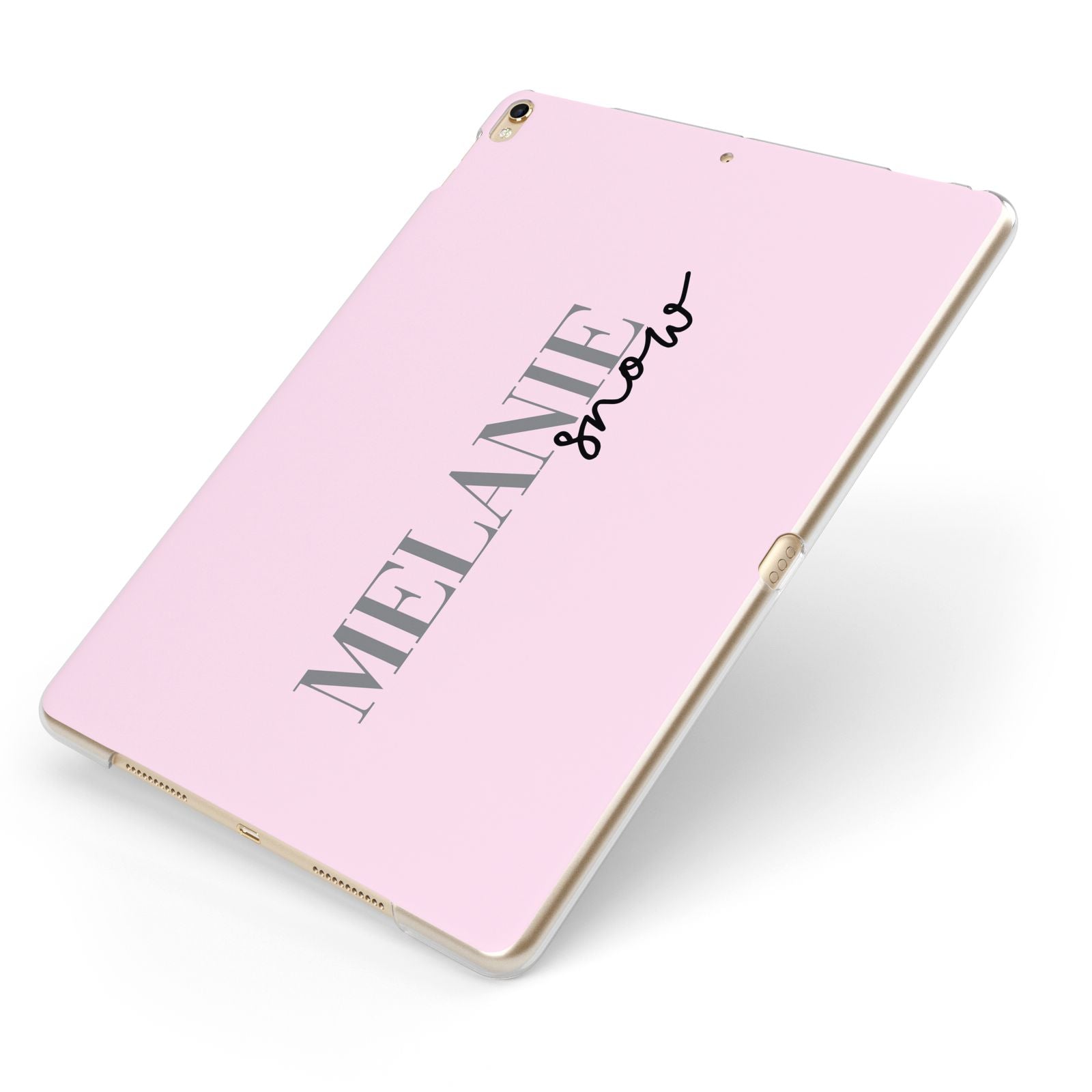 Personalised Dusty Pink Name Apple iPad Case on Gold iPad Side View