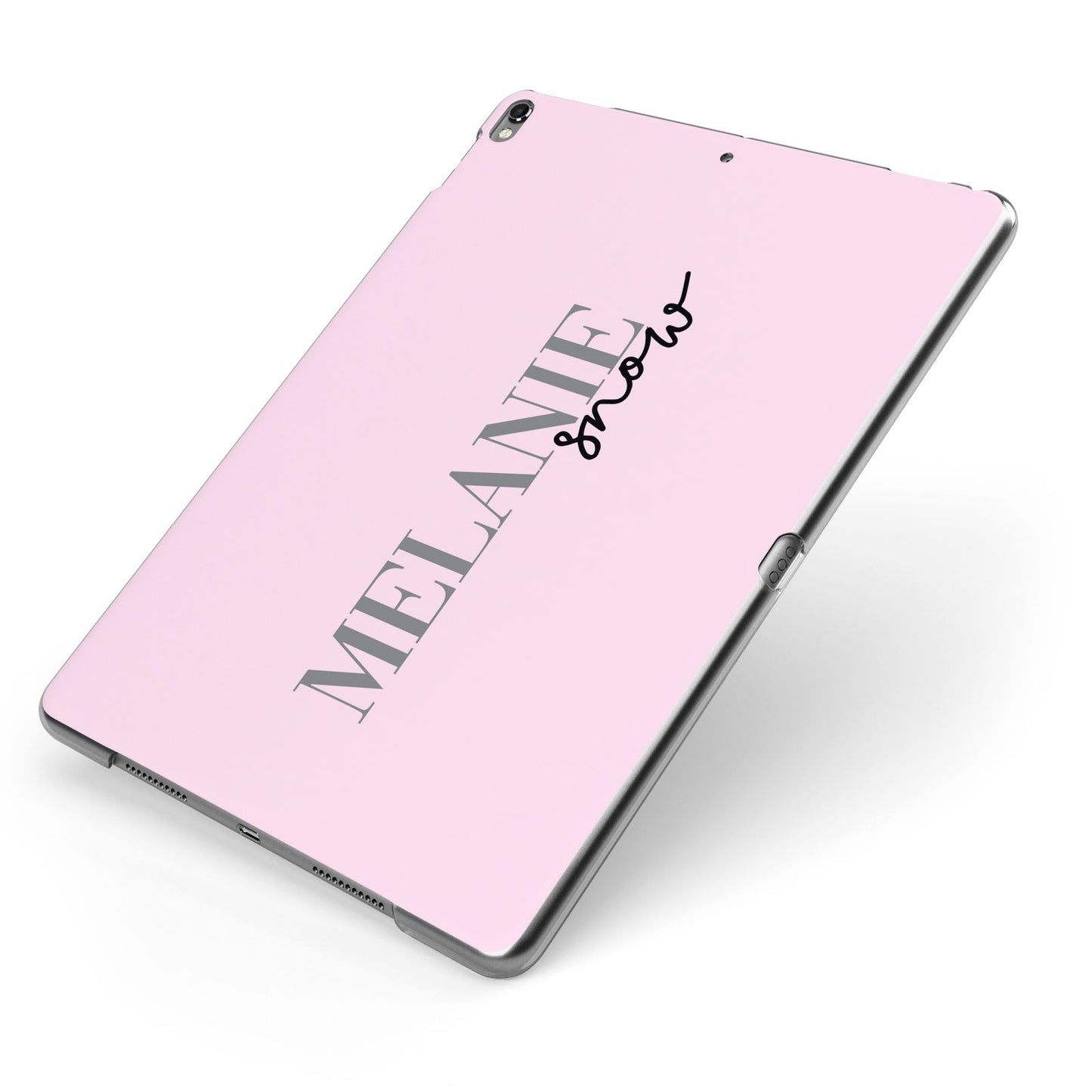 Personalised Dusty Pink Name Apple iPad Case on Grey iPad Side View