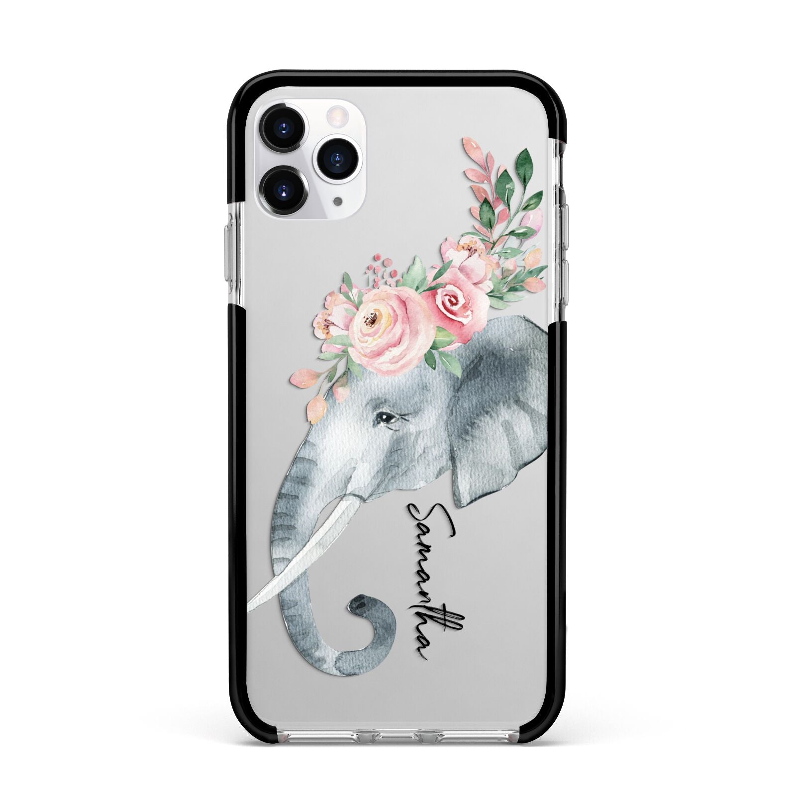 Personalised Elephant Apple iPhone 11 Pro Max in Silver with Black Impact Case