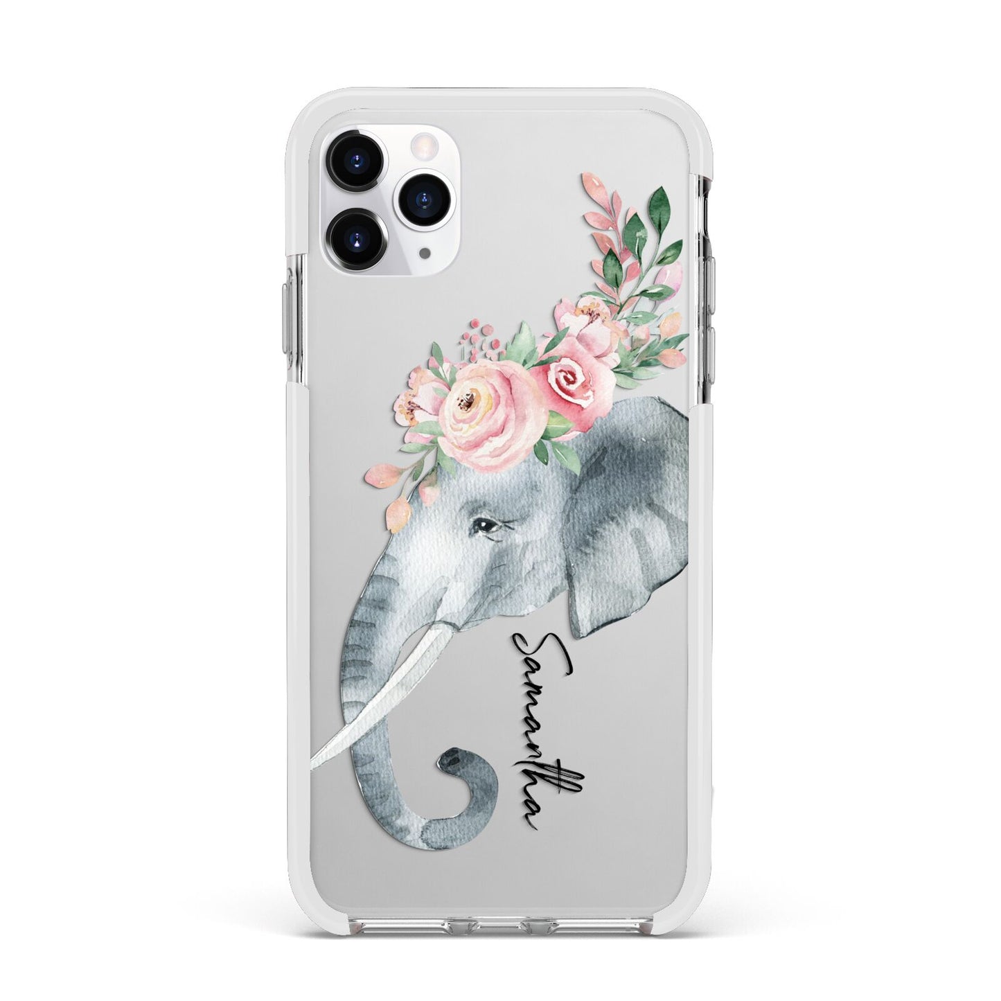 Personalised Elephant Apple iPhone 11 Pro Max in Silver with White Impact Case